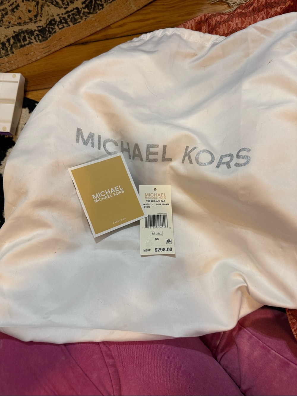 Michael Kors Coral-Red MK Logo Tote with Gold Accent - Picture 12 of 16